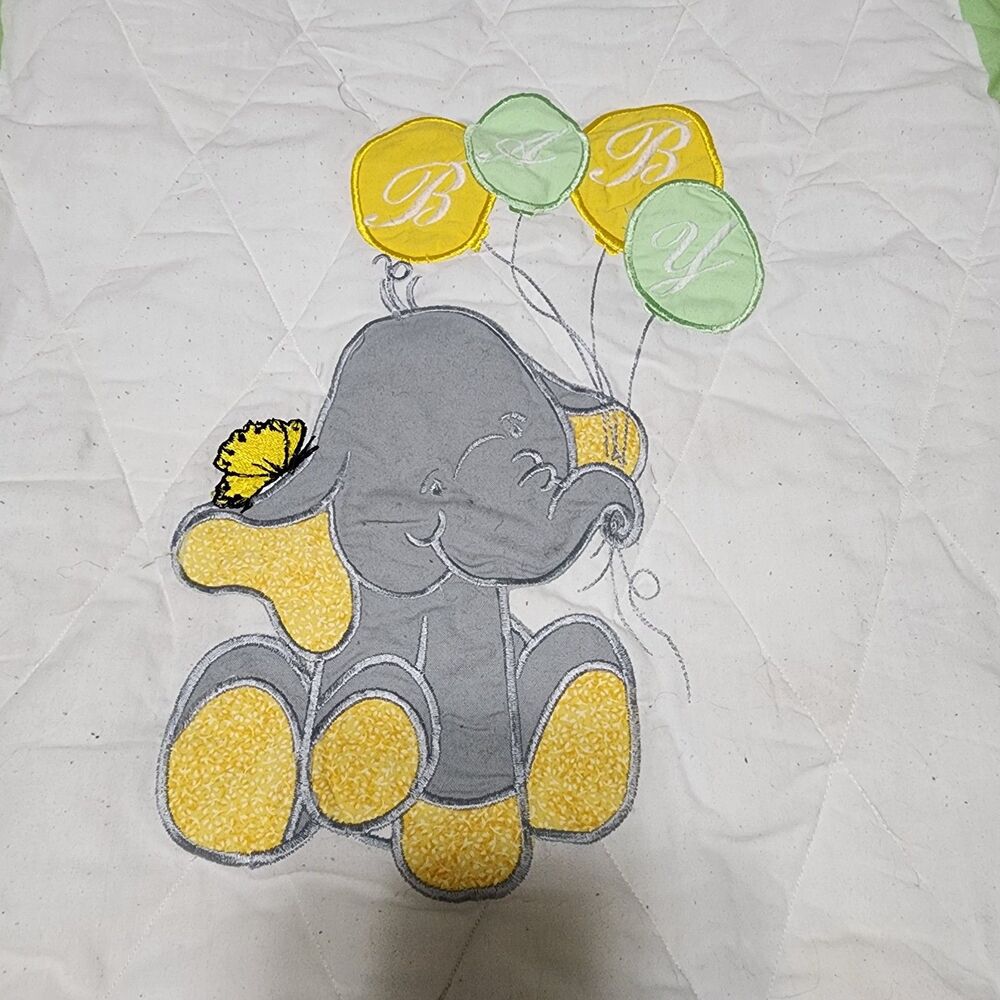 Handmade Elephant Quilt Yellow Green Gender Neutral Nursery Patchwork Blanket